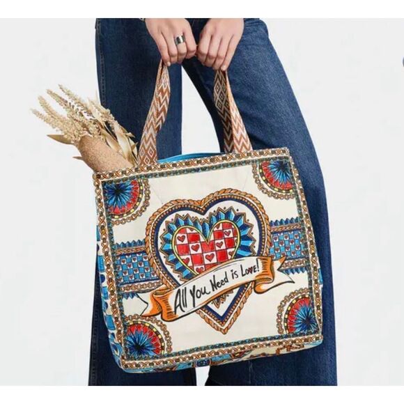 Brighton Believe In Love Canvas Tote Bag “all you need is love” NWOT - Picture 3 of 8